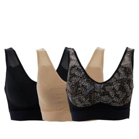 Rhonda Shear 3-pack Mesh Front Leisure Bra LARGE - Picture 4 of 9